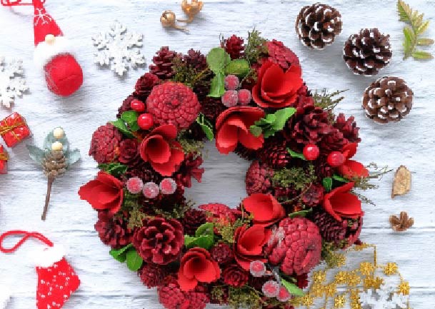 ワイヤリースで作る クリスマスの寄せ植え